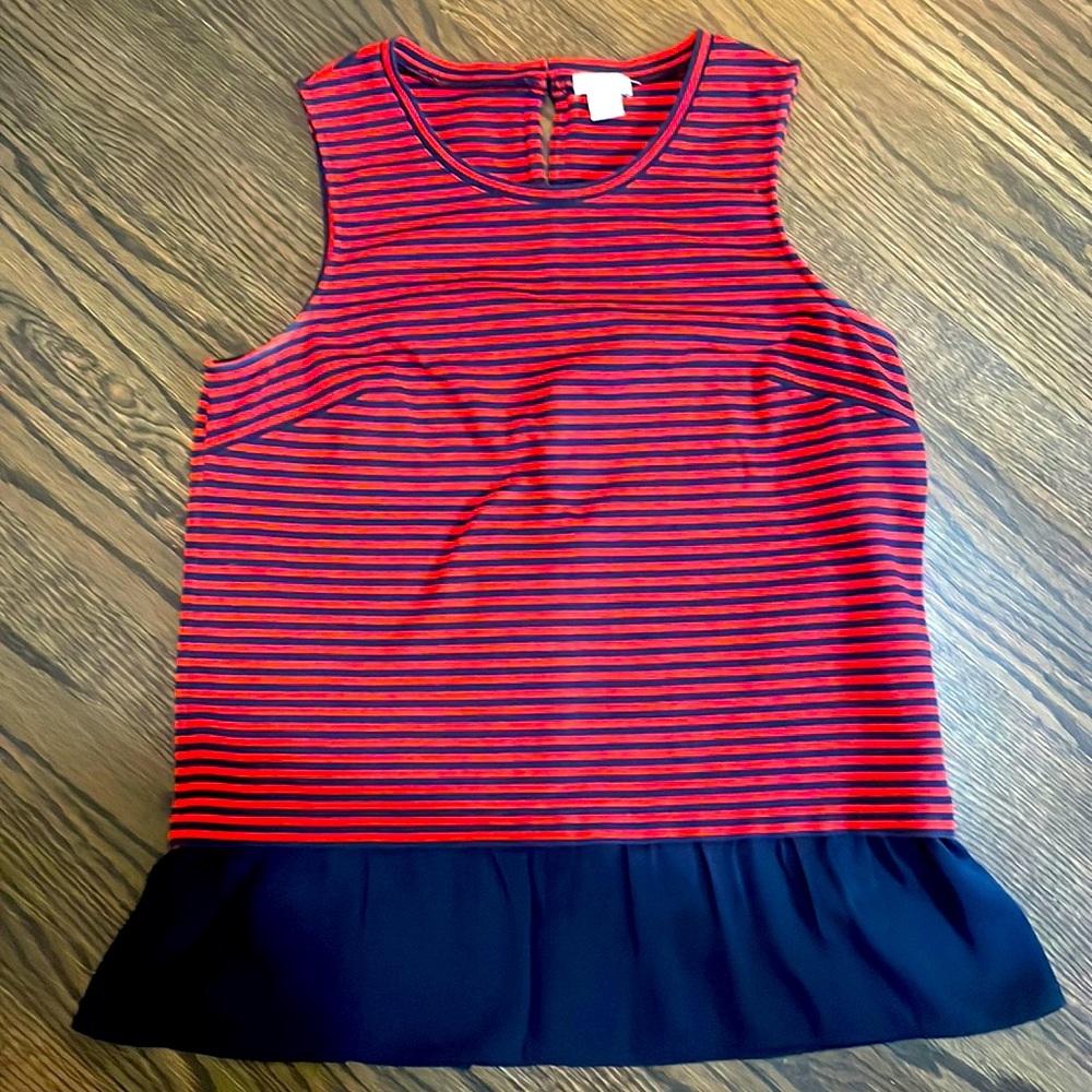 Red and blue striped J. Crew sleeveless top, EUC.